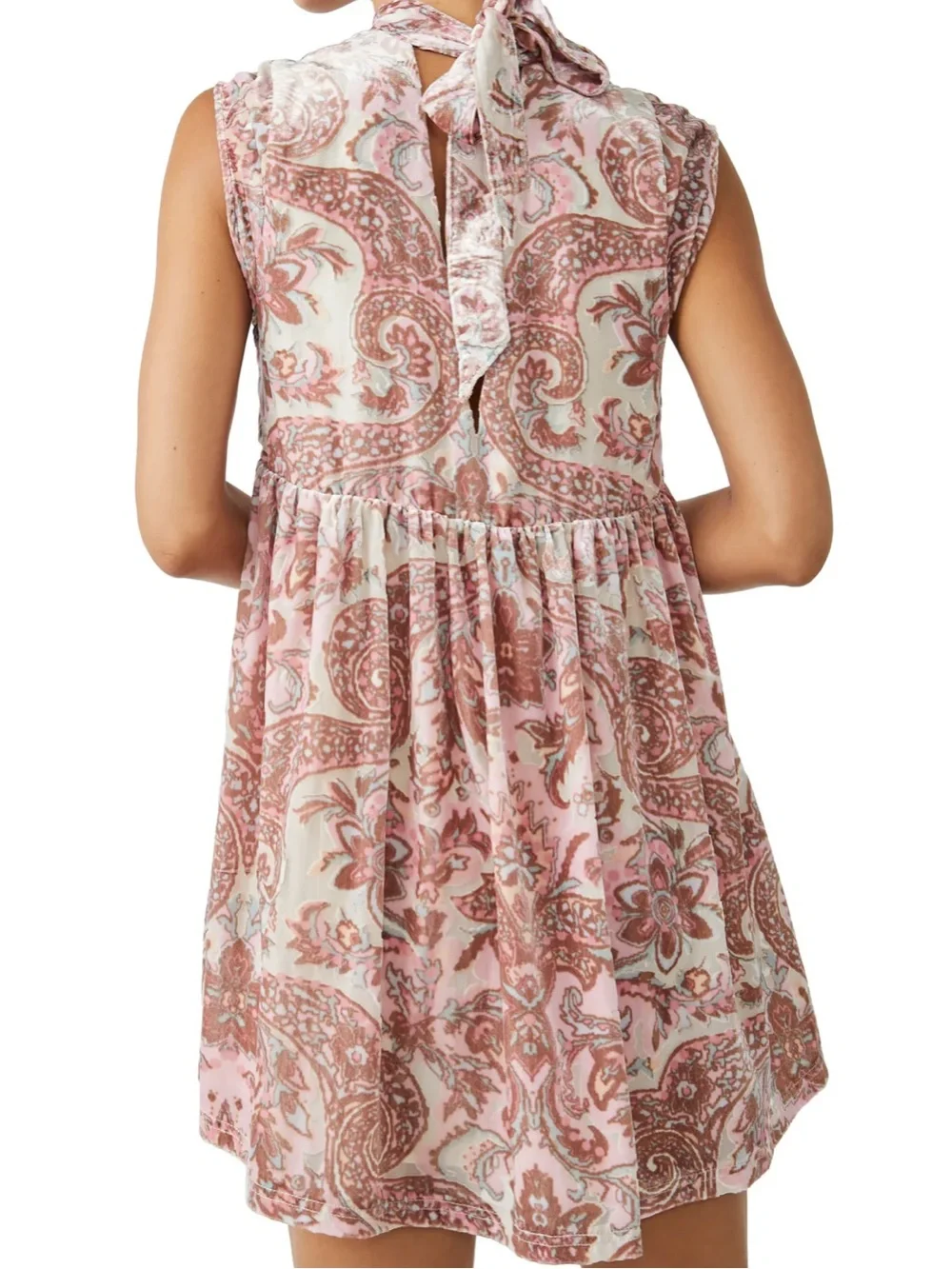Free People All The Time Velvet Pink Paisley Boho Mini Dress Size XS Oversized